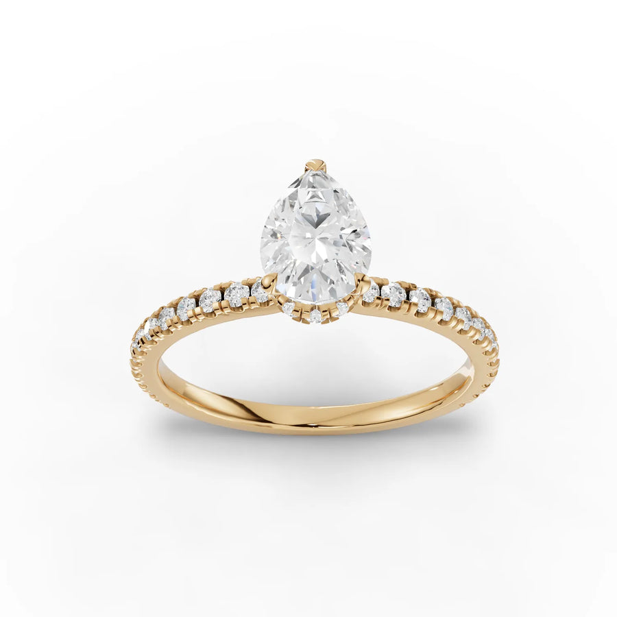 0.98 Ct Pear Hidden Halo Pavé Ring