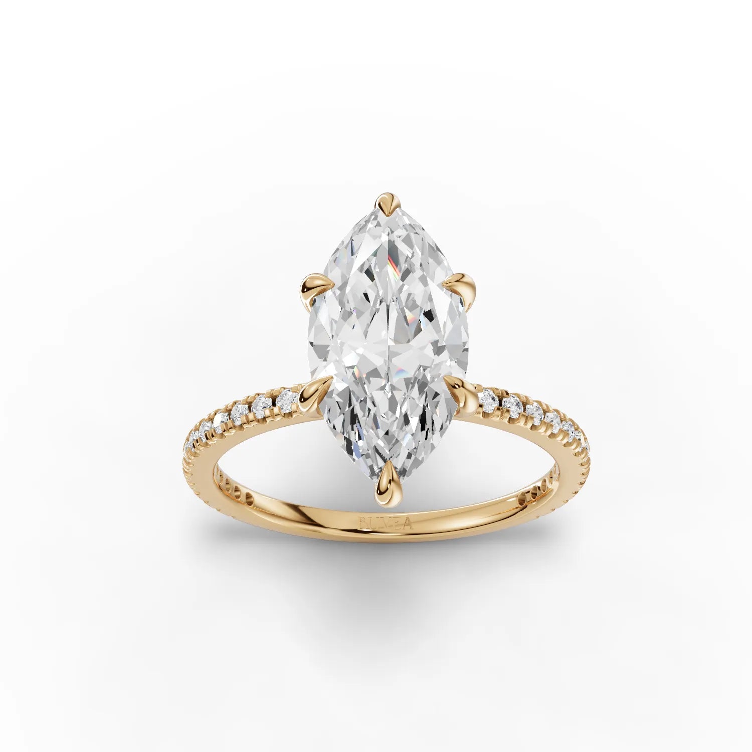 Marquise cut lab-grown diamond ring yellow gold top view