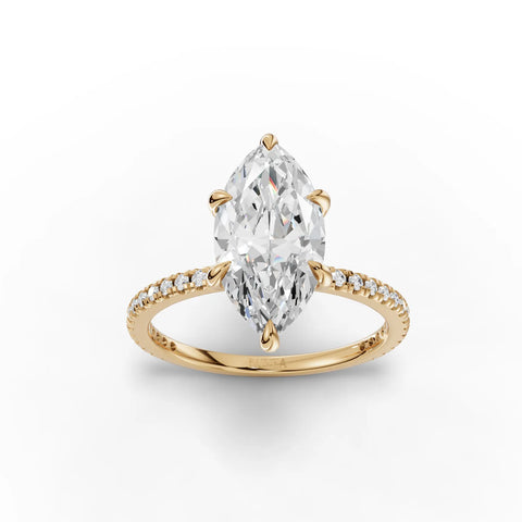 Marquise cut lab-grown diamond ring yellow gold top view