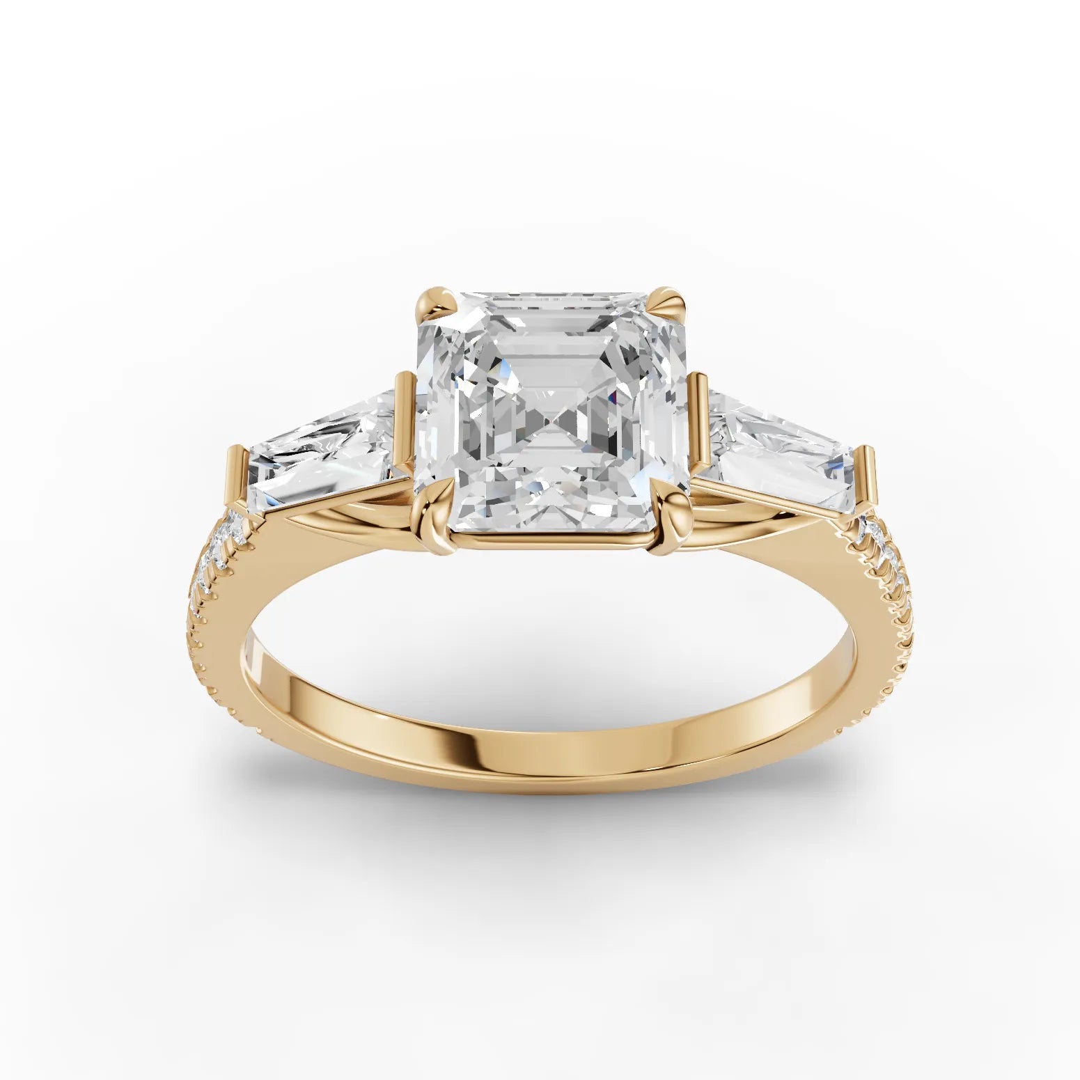 1.47 CT emerald trinity lab-grown diamond ring yellow gold top view