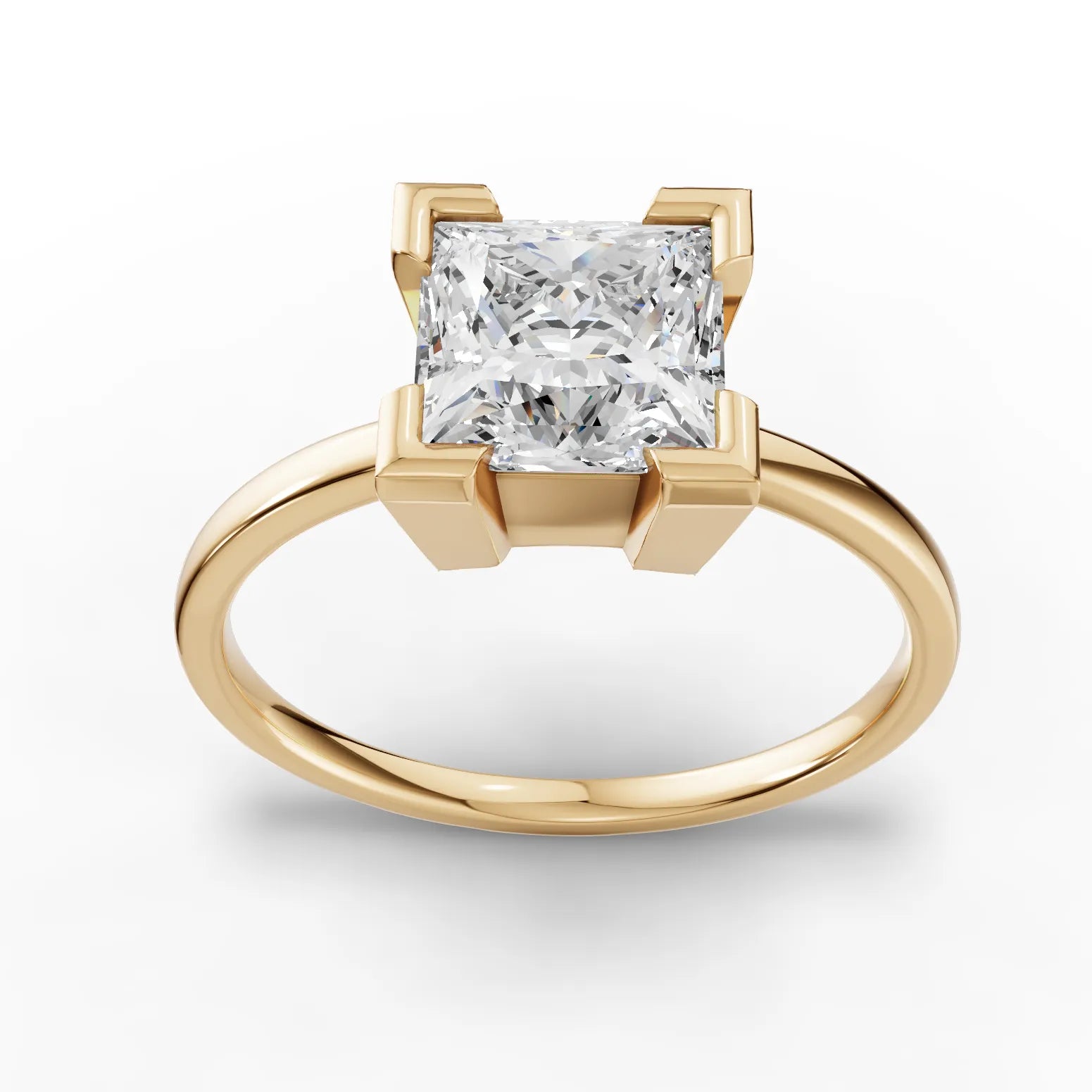 1.50 CT princess cut lab-grown diamond ring yellow gold top view