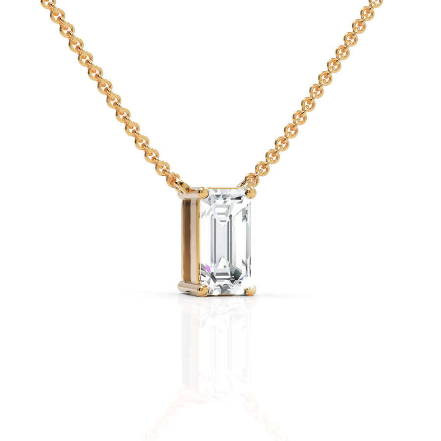 4 CT lab-grown emerald cut diamond pendant yellow gold front view