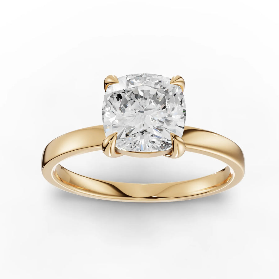 1.5 CT cushion lab-grown diamond ring yellow gold top view