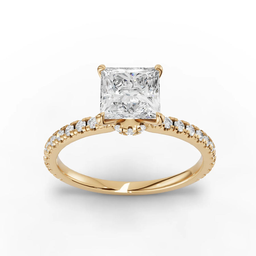1.29 CT princess lab-grown diamond ring yellow gold top view