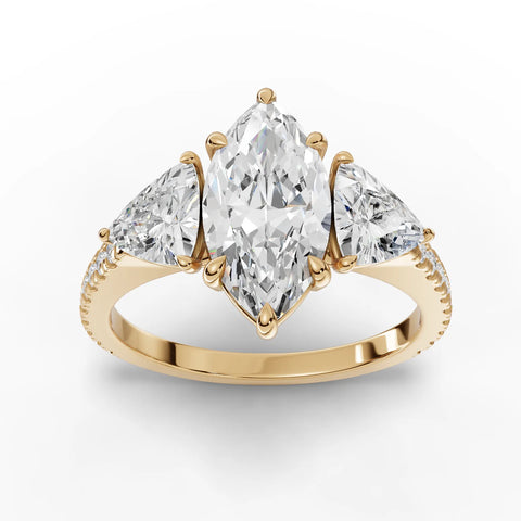 Marquise Cut Lab Diamond Three-Stone Engagement Ring · Trillion Side Stones