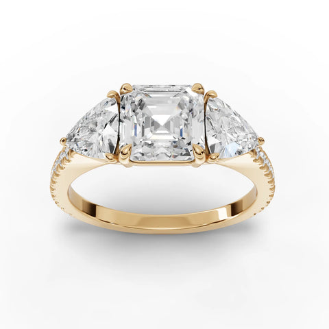 Asscher Cut Lab Diamond Three-Stone Engagement Ring · Trillion Side Stone