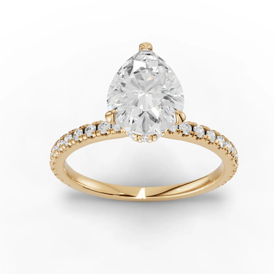 1.79 CT pear lab-grown diamond ring yellow gold top view