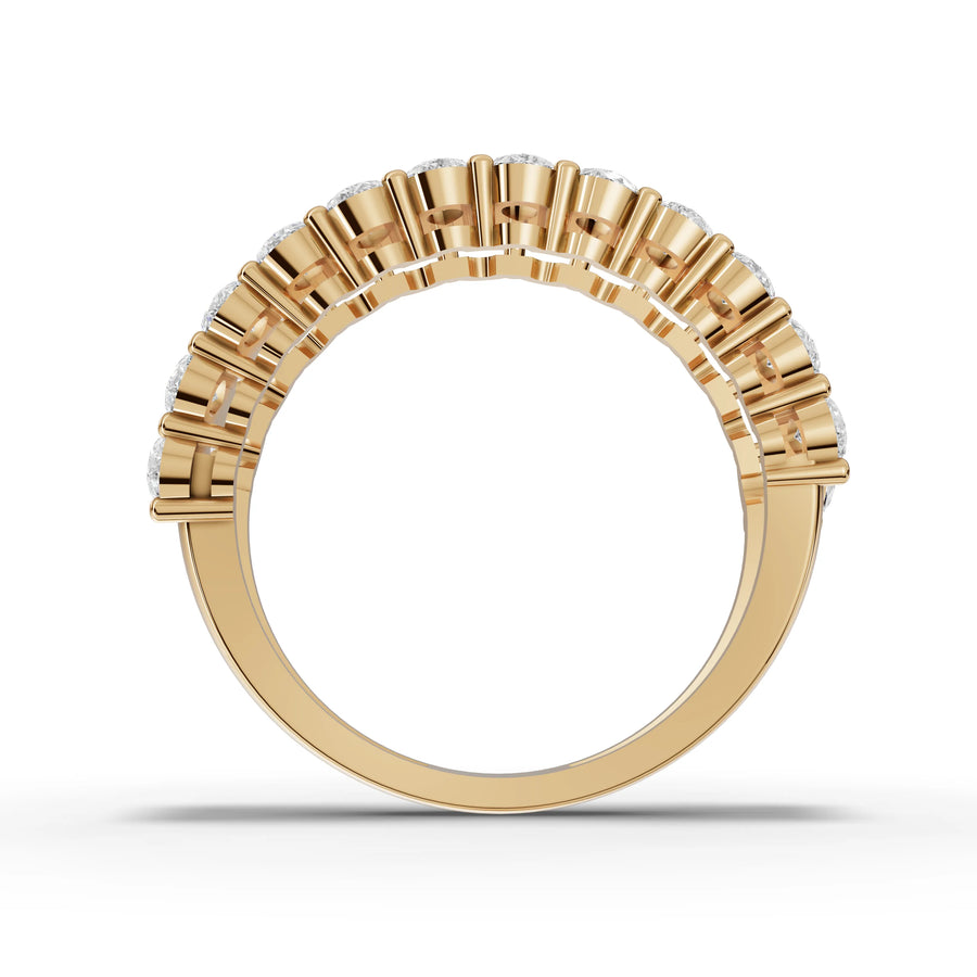 Lab-grown pear lattice band yellow gold close-up
