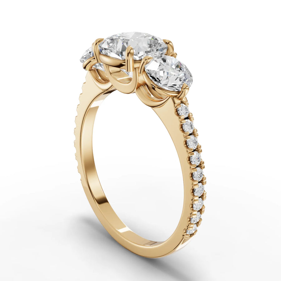 Cushion trinity diamond ring yellow gold angle