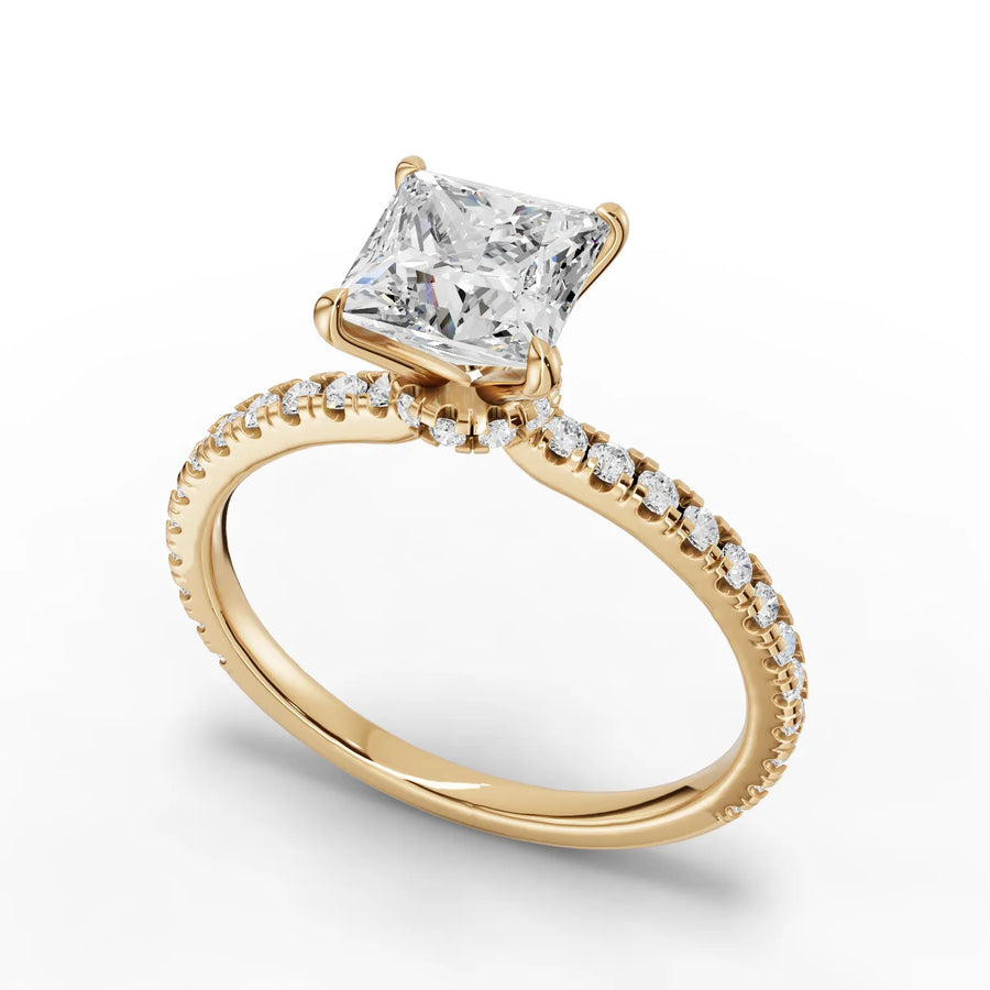 Princess diamond band ring yellow gold angle