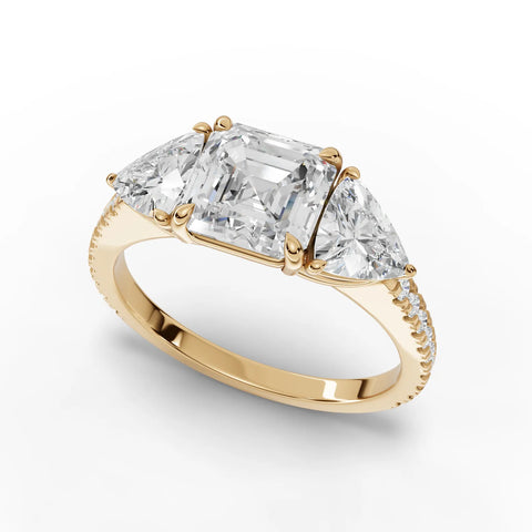 Asscher Cut Lab Diamond Three-Stone Engagement Ring · Trillion Side Stone