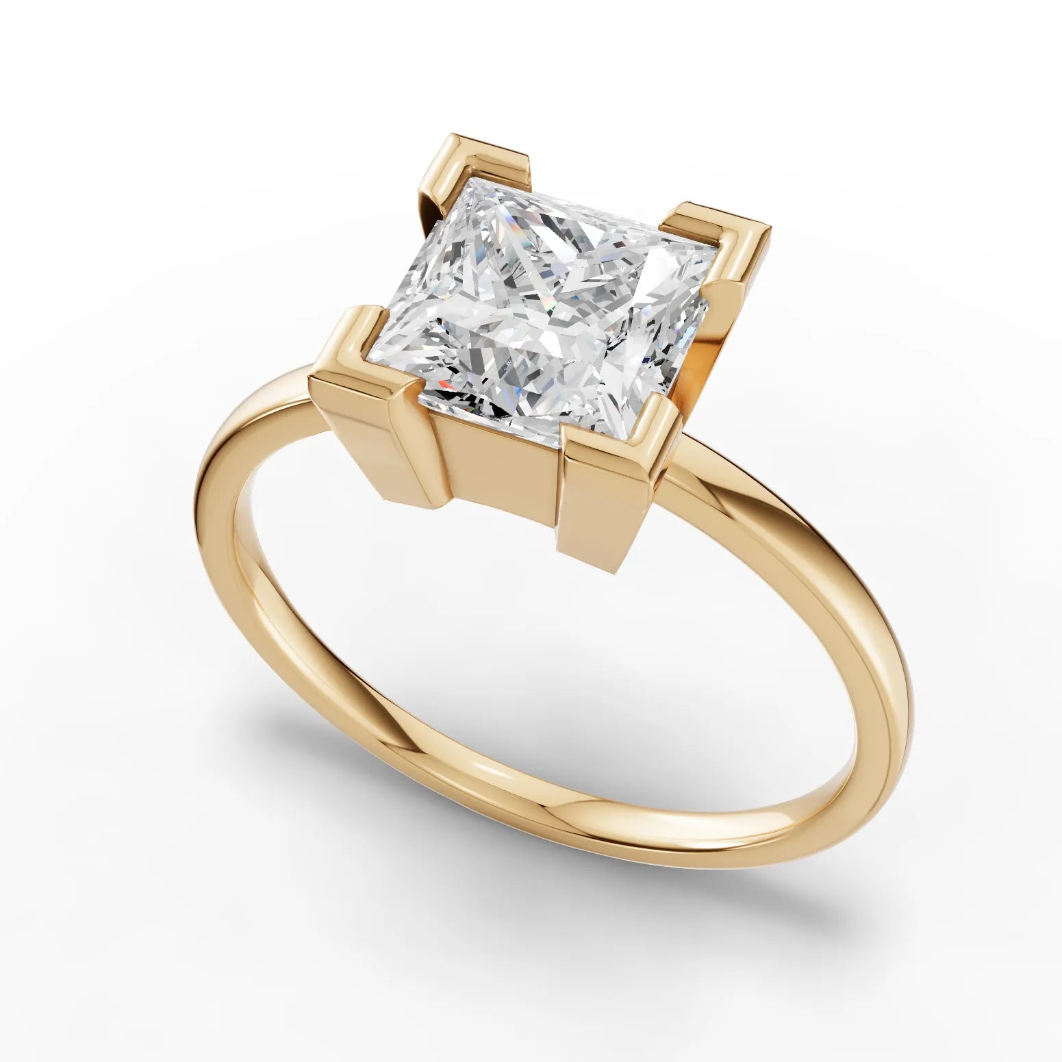 Princess solitaire ring yellow gold angle