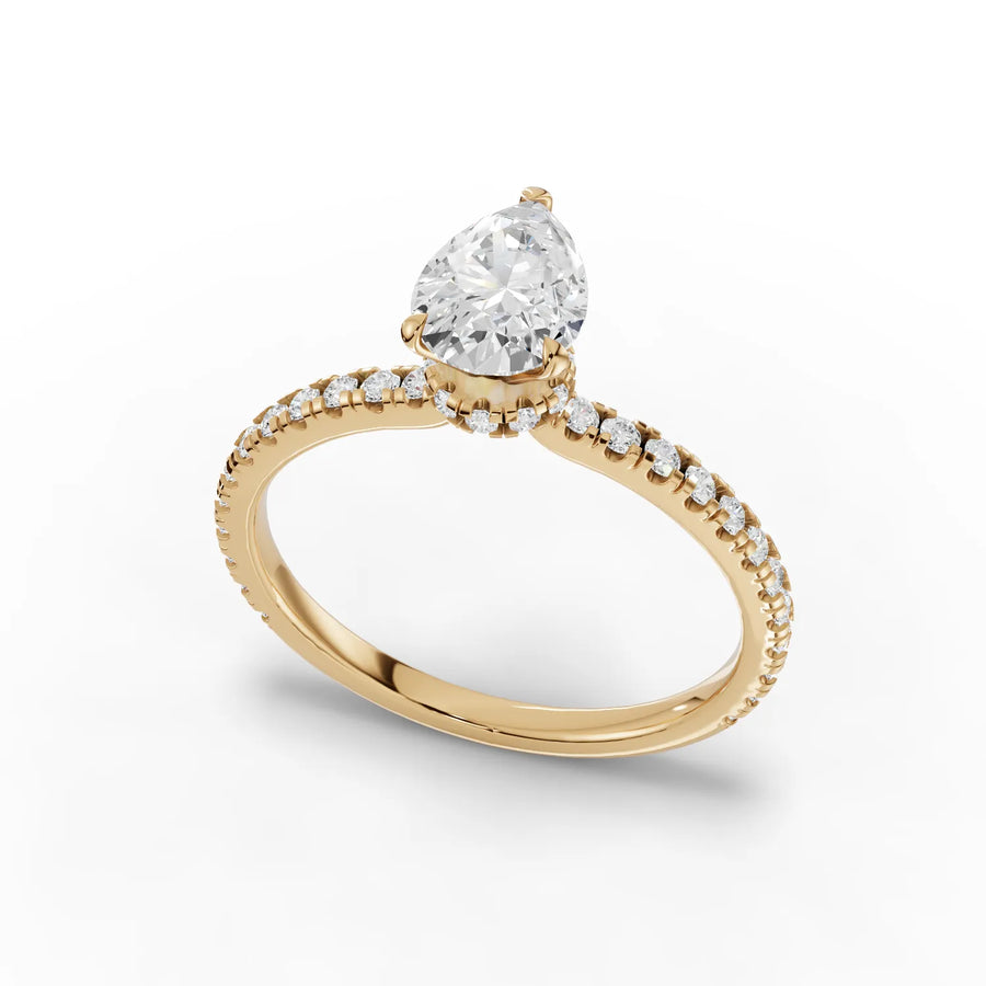 0.98 Ct Pear Hidden Halo Pavé Ring
