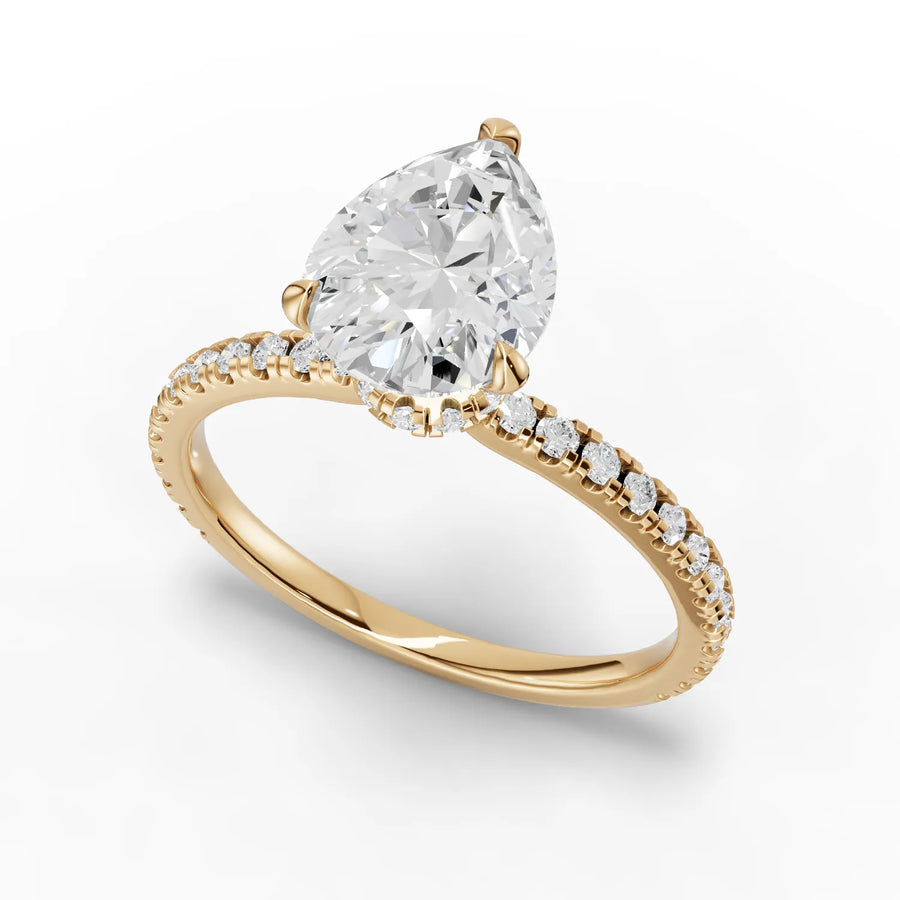 Pear diamond band ring yellow gold angle