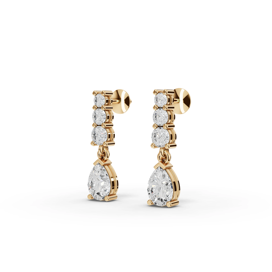 أقراط متدلية من الألماس الصناعي المصنّع على شكل كمثرى مع قمة ثلاثية الأحجار