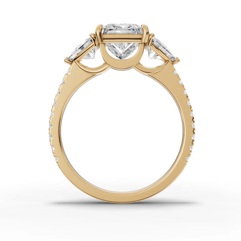 Three-Stone Princess Lab Diamond Ring · Trillion Cut Side Diamonds