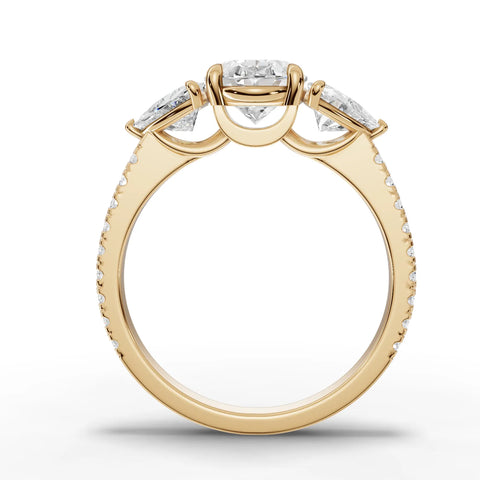 Three-Stone Oval Lab Diamond Ring · Trillion Cut Accent · Yellow Gold Finish